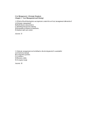 Cost Management - A Strategic Emphasis Answer Key Part 1