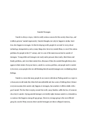 Suicidal Teenager Argumentative Essay