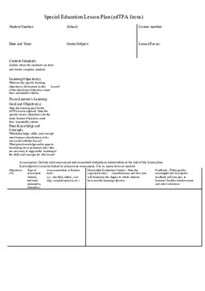 Special Education Lesson Plan Template