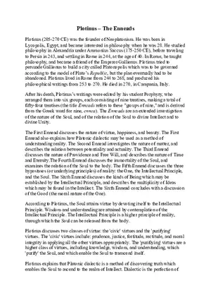 Plotinus - Summary The Enneads