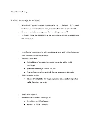 Parasocial Relationships and Interaction Notes