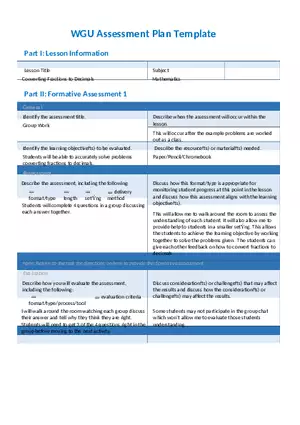 Converting Fractions to Decimals - Assessment Plan Template