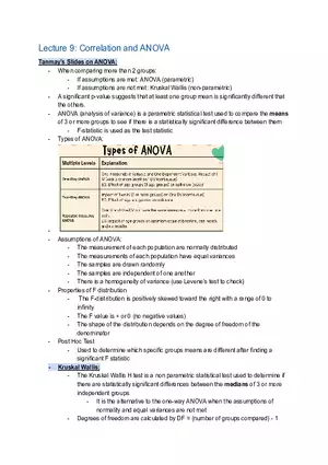 Statistics Lecture 9: Correlation and ANOVA