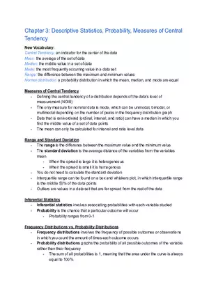 Chapter 3 Descriptive Statistics, Probability, Measures of Central Tendency