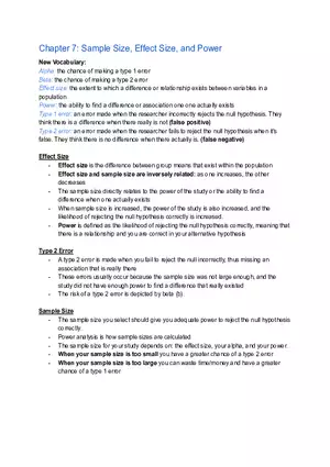 Chapter 7: Sample Size, Effect Size, and Power