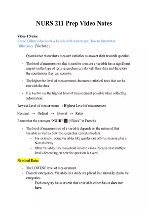 NURS 211 Prep Video 1 Notes