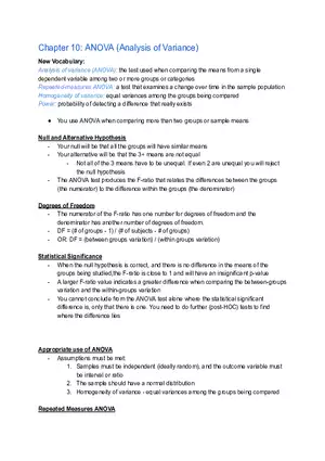Chapter 10: ANOVA (Analysis of Variance)