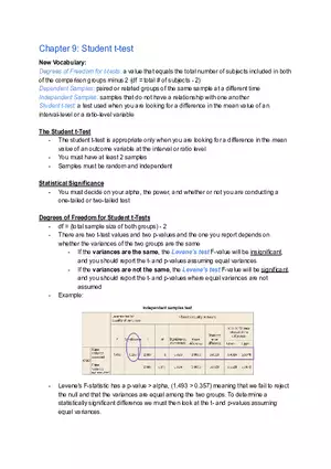 Chapter 9: Student t-test