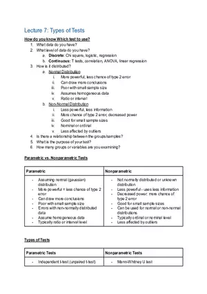 Statistics Lecture 7: Types of Tests