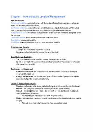 Chapter 1: Intro to Stats & Levels of Measurement