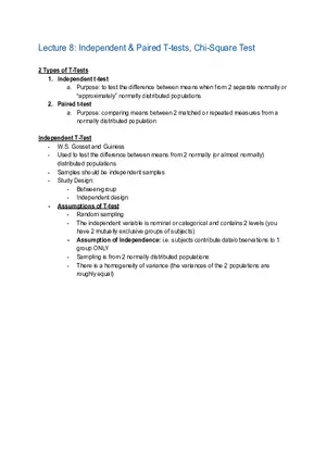 Statistics Lecture 8: Independent & Paired T-tests