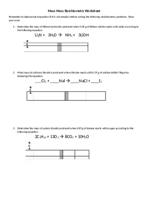 Mass-Mass Stoich Worksheet (11-2 With Equations)