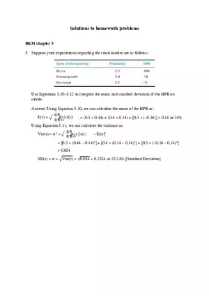 Stock Market - Solutions to Homework Problems