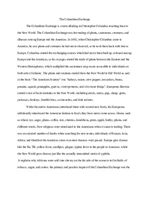 Columbian Exchange Essay - Assignment