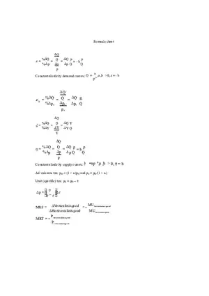 Intermediate Microeconomics Formula Sheet Final