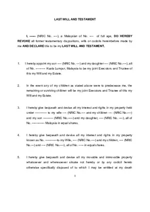 Sample and Format for Writing a Will Drafting