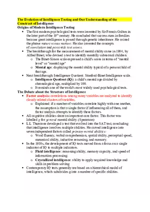 Our Understanding of the Construct of Intelligence Notes