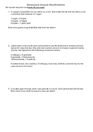 Dimensional Analysis Word Problems