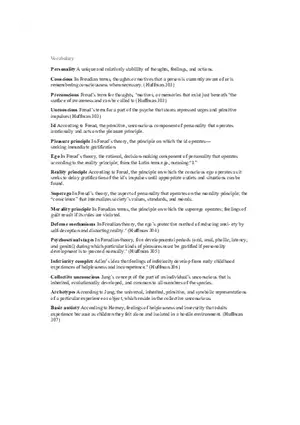 Psychology Vocabulary - Personality