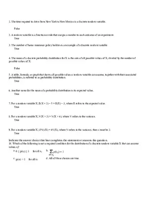 Probability and Random Variables Review Quiz Answers