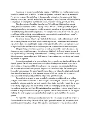Speech (The Purpose of Life Through My Core Values Bravery, Growth, and Love)