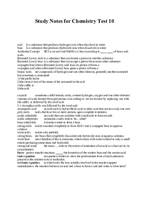 Study Notes for Chemistry Test 10