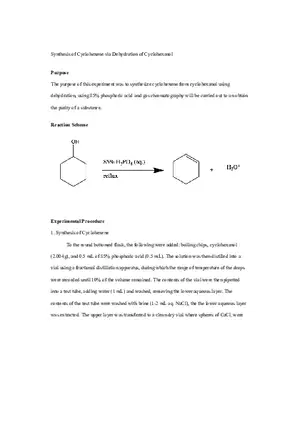 Synthesis of Cyclohexene via Dehydration of Cyclohexanol Lab