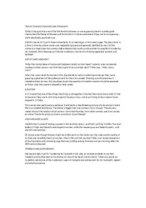 Trifles Theme of Women and Feminity - Summary