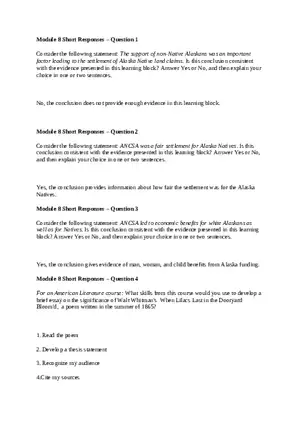 Applied History Module Eight Short Responses