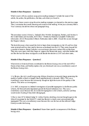 Applied History Module Six Short Responses