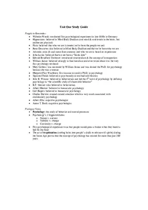 Psychology Unit 1 People to Remember