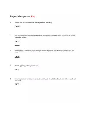 Chapter 17 Project Management Quiz Answer Key Part 1