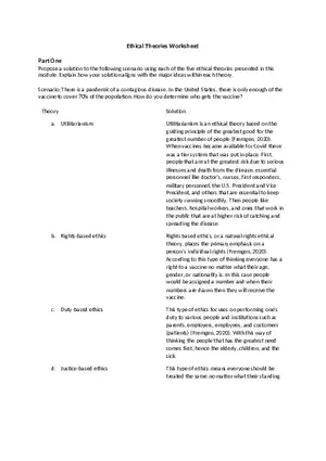 Worksheet - Ethical Theories and Models