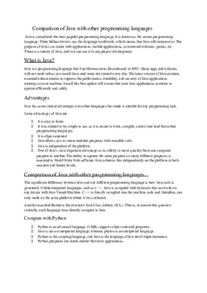 Comparison of JAVA with Other Programming Language