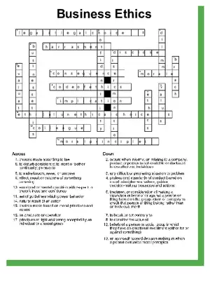 Business Ethics Crossword Answer Key