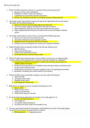 Revenue and Receipt Cycle Quiz