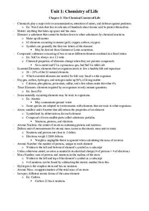 Chemistry of Life - Note