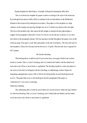 Typing Template for APA Papers A Sample of Proper Formatting for APA Style