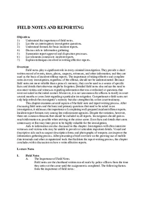 Lecture Field Notes and Reporting