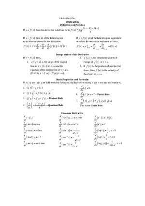 Calculus Cheat Sheet Derivatives (Definition and Notation)