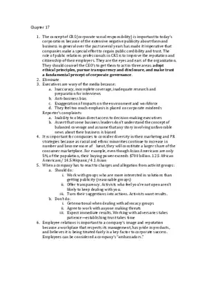 Principles Of Public Relations - Lecture Notes Chapters 17-19