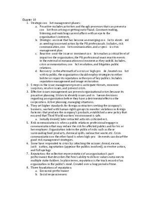 Principles Of Public Relations - Lecture Notes Chapters 10-16