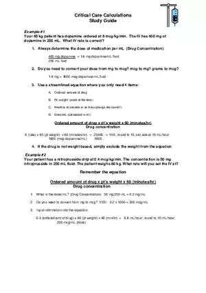Critical Care Calculations Study Guide