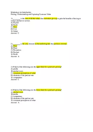 Pricing - Understanding and Capturing Customer Value 1-35 Answer Key