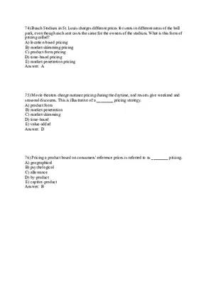 Pricing - Understanding and Capturing Customer Value 74-100 Answer Key