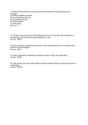 Pricing - Understanding and Capturing Customer Value 36-73 Answer Key