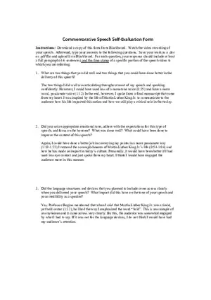 Commemorative Speech Self-Evaluation Form