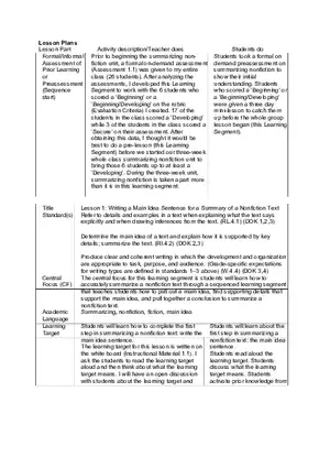 Lesson Plans - Summarizing Non-fiction Unit