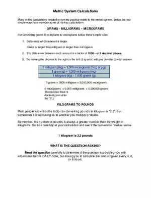 Metric System Calculations For Nursing Part 1