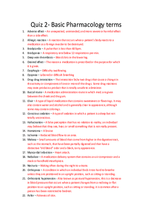 Quiz 2 - Basic Pharmacology Terms